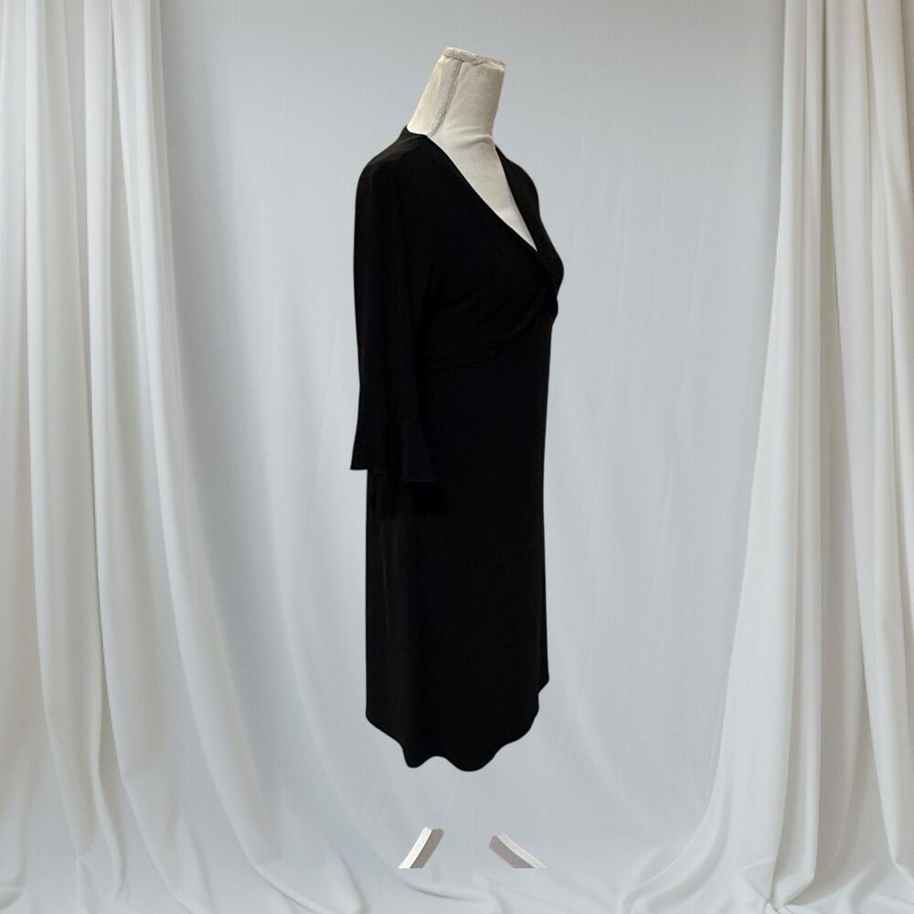 Jessica Howard Petite Vintage Black V-Neck Midi Dress 12P Bell Sleeve 90s - Picture 4 of 11